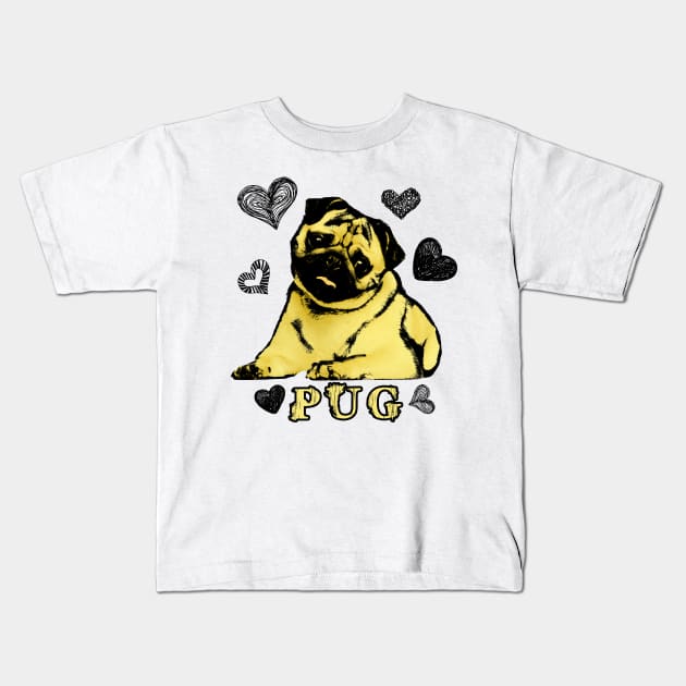 Adorable Puppy Pug Kids T-Shirt by Nartissima